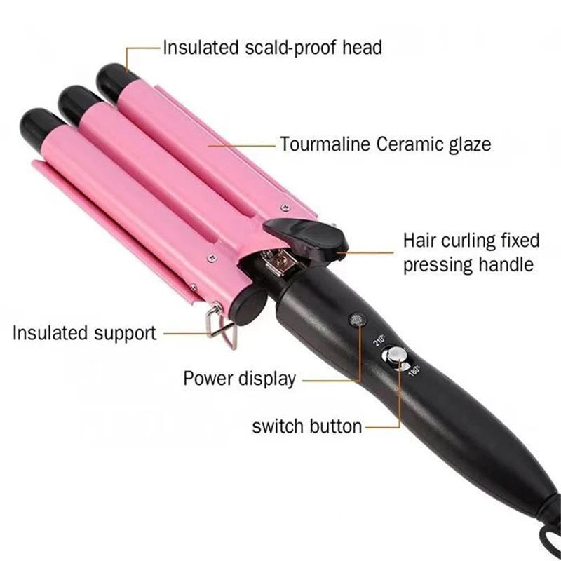 IRUIBEAUTY Professional Hair Curling Iron Ceramic Triple Barrel Hair Curler Irons Hair Styler Hair Waver Styling Tools