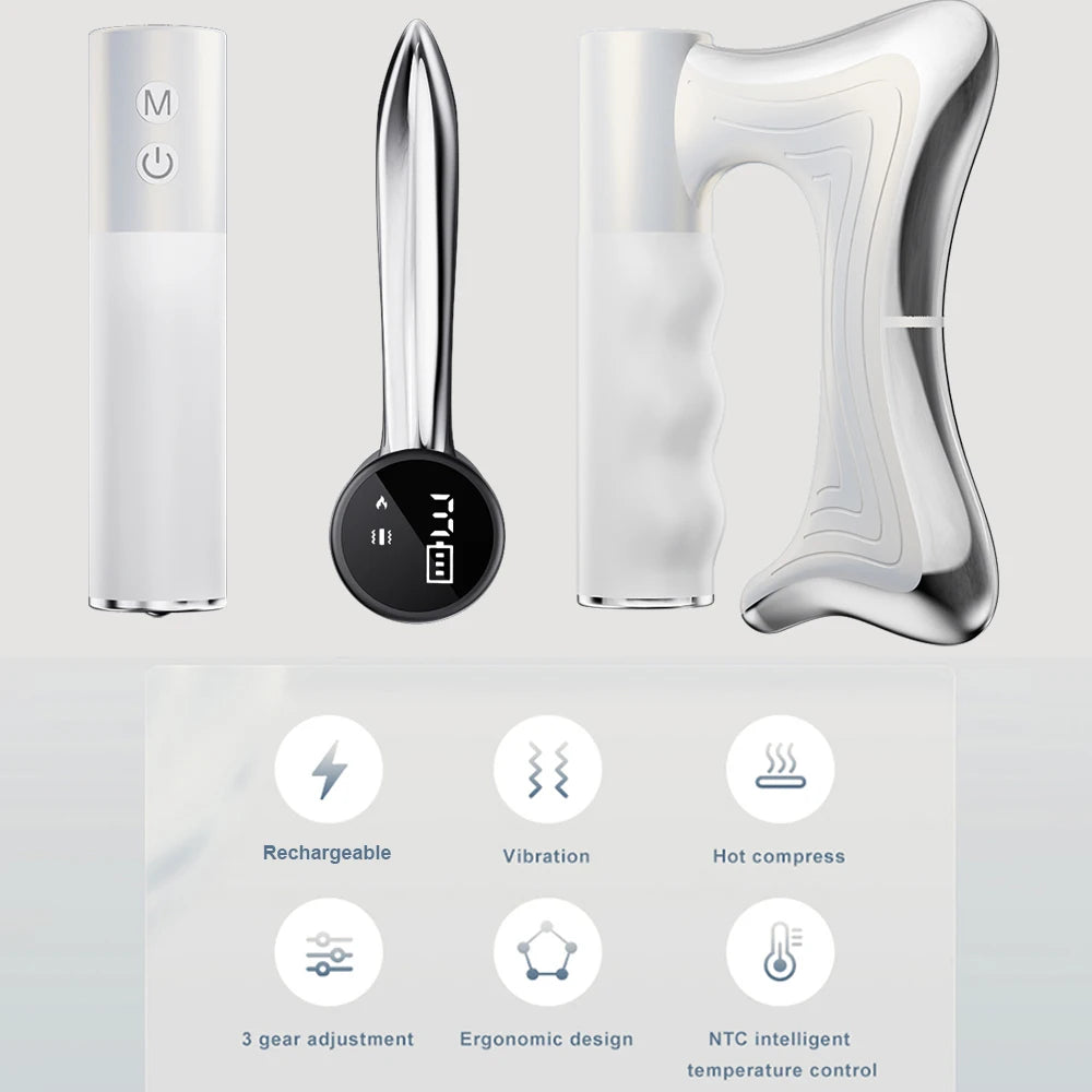 Electric Heating Fascia Knife Muscle Relaxation LCD Vibration Massager Warm Body Lifting Blade Comb Massage Tool