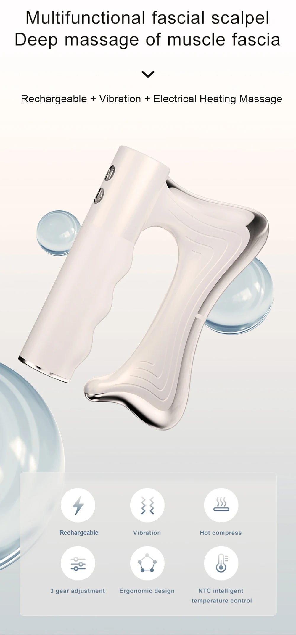 Electric Heating Fascia Knife Muscle Relaxation LCD Vibration Massager Warm Body Lifting Blade Comb Massage Tool
