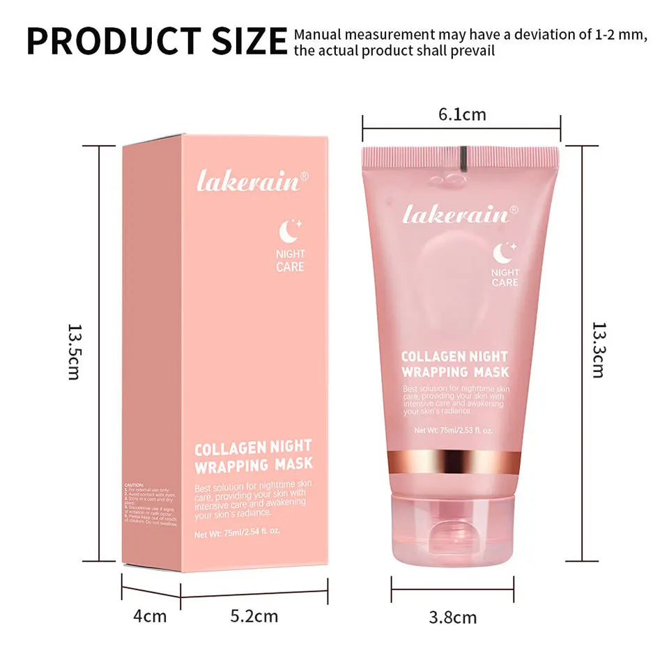 Lakerain Collagen Night Wrapping Mask Elasticity Hydration Care Reduces Sagging &amp; Dullness Hydrolyzed Collagen For Glowing Skin