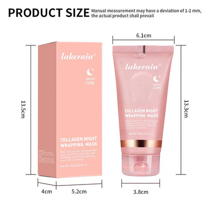 Lakerain Collagen Night Wrapping Mask Elasticity Hydration Care Reduces Sagging &amp; Dullness Hydrolyzed Collagen For Glowing Skin