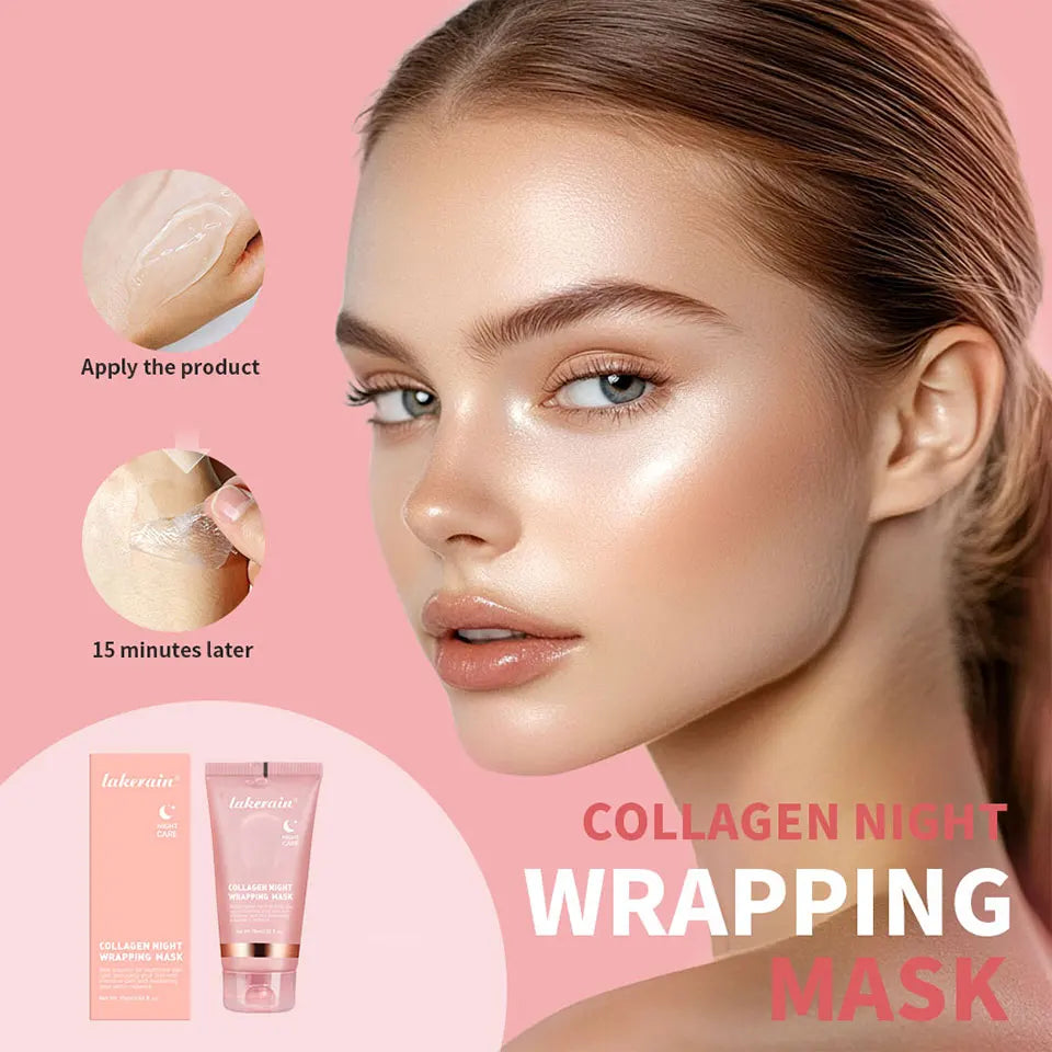Lakerain Collagen Night Wrapping Mask Elasticity Hydration Care Reduces Sagging &amp; Dullness Hydrolyzed Collagen For Glowing Skin