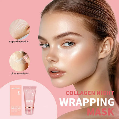 Lakerain Collagen Night Wrapping Mask Elasticity Hydration Care Reduces Sagging &amp; Dullness Hydrolyzed Collagen For Glowing Skin