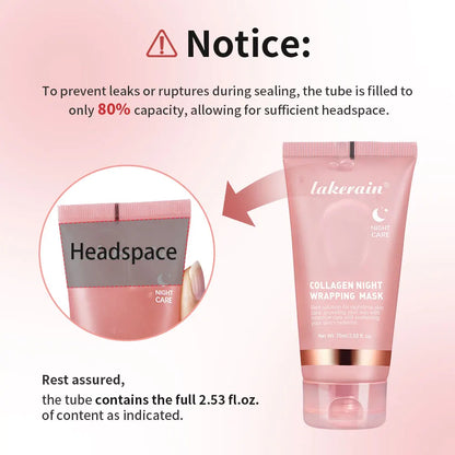 Lakerain Collagen Night Wrapping Mask Elasticity Hydration Care Reduces Sagging &amp; Dullness Hydrolyzed Collagen For Glowing Skin