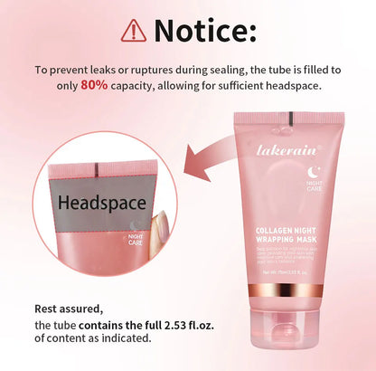 Lakerain Collagen Night Wrapping Mask Elasticity Hydration Care Reduces Sagging &amp; Dullness Hydrolyzed Collagen For Glowing Skin