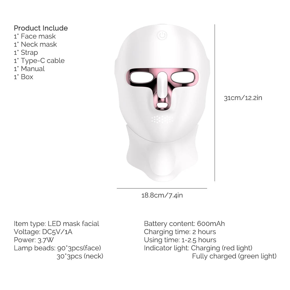 Lulupurest™ LED Face &amp; Neck Radiofrequency Light Therapy Mask