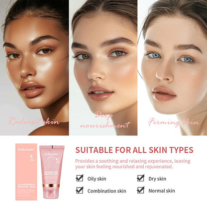 Lakerain Collagen Night Wrapping Mask Elasticity Hydration Care Reduces Sagging &amp; Dullness Hydrolyzed Collagen For Glowing Skin