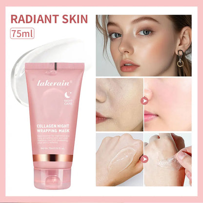 Lakerain Collagen Night Wrapping Mask Elasticity Hydration Care Reduces Sagging &amp; Dullness Hydrolyzed Collagen For Glowing Skin